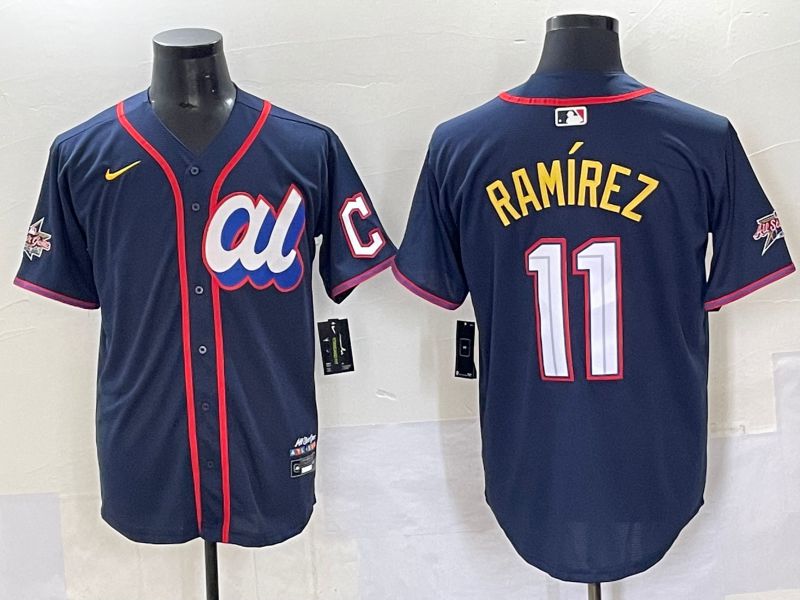 Men 2025 Cleveland Indians 11 Ramirez Blue All star Nike MLB Jersey style 1